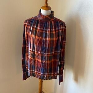 Petersyn Women’s Blouse Size XS Plaid Checkered Mock Neck Shirt Popover Mockneck